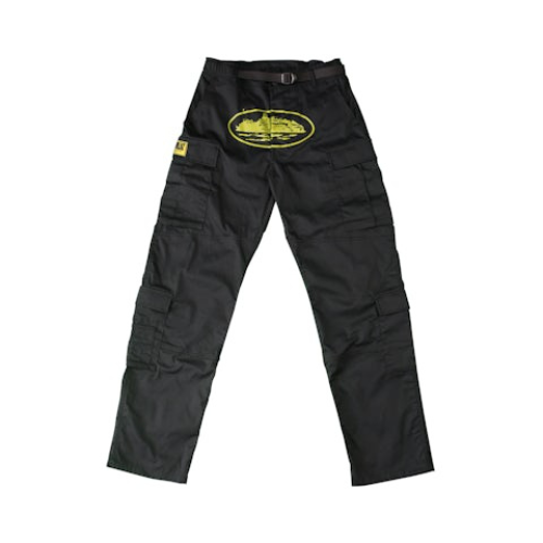 black and yellow corteiz cargos black and yellow corteiz cargos