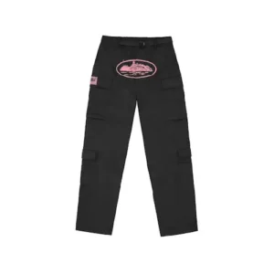 corteiz black and pink cargos Front