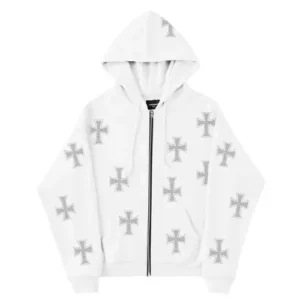 Unknown London White Rhinestone Hoodie