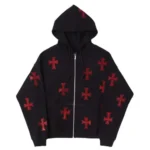 unknown london black and red rhinestone hoodie