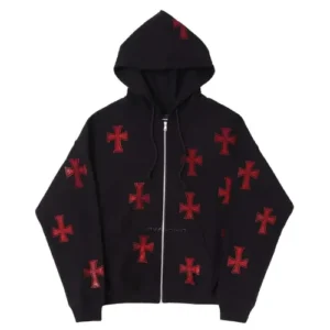 unknown london black and red rhinestone hoodie